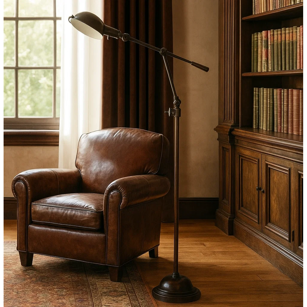 lampe design réglable sur pied avec interrupteur à bascule, couleur laiton antique