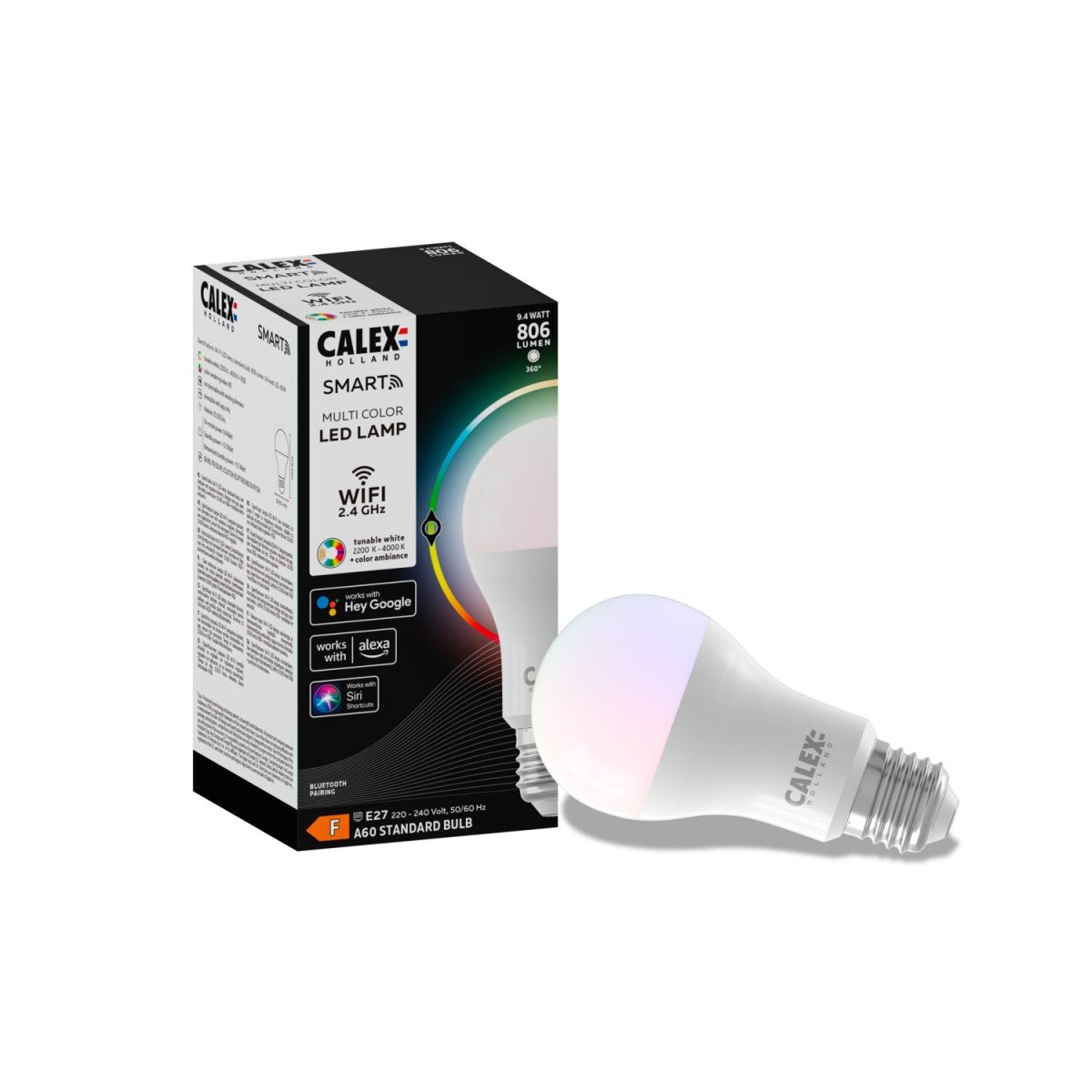 Smart LED Lampe standard A60 E27 220-240V 8.5W 806lm 2200-4000K+RGB | Nostalux.fr