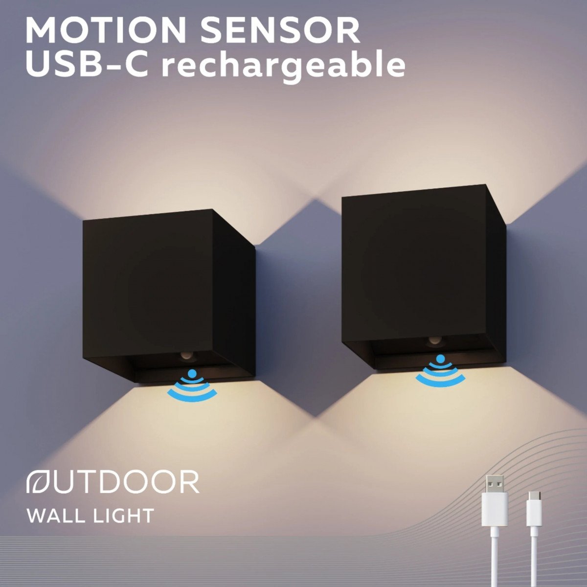 Applique murale Up & Down rechargeable noire avec détecteur de mouvement