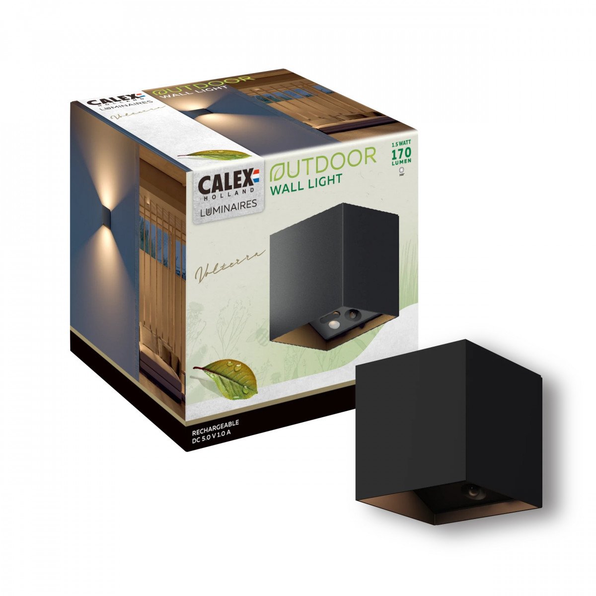 Applique murale Up & Down rechargeable noire avec détecteur de mouvement