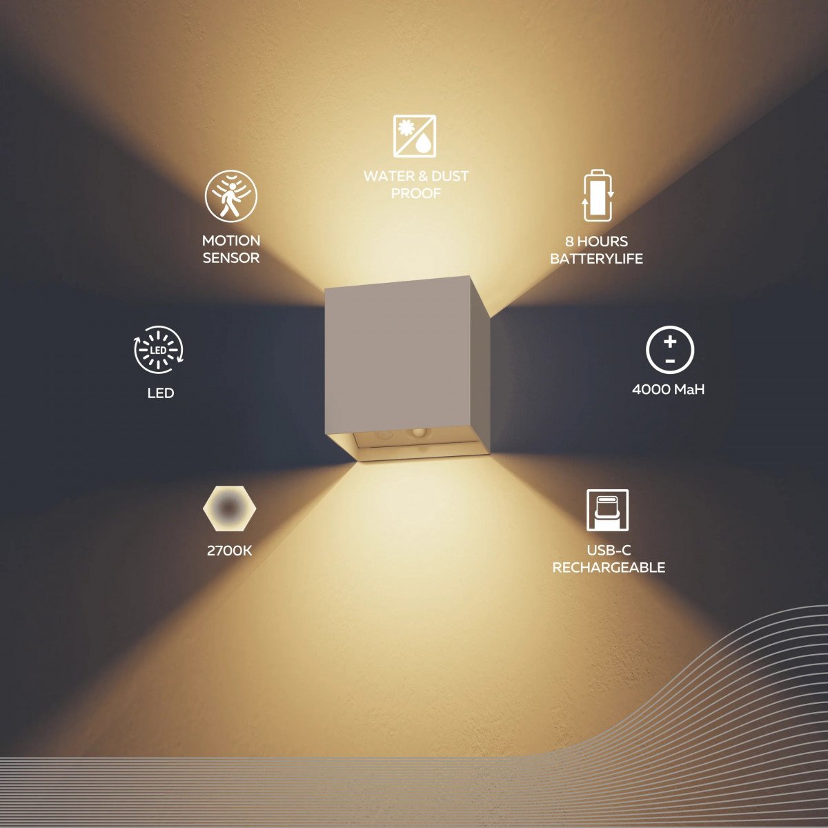 Applique murale Volterra Up & Down rechargeable sable