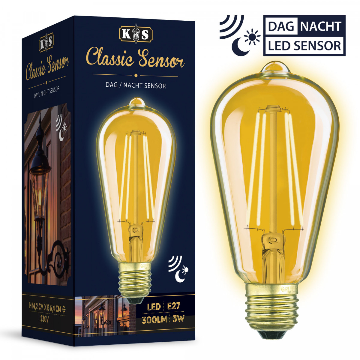 Lampadaire Zeist (7550dn2) lanterne hexagonale avec capteur LED de KS Outdoor Lighting | Nostalux.fr