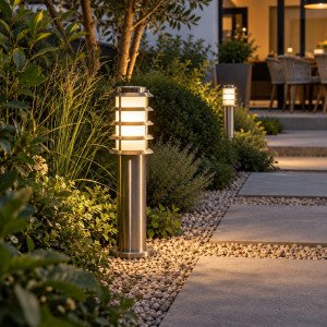 Lot de 3 lampes de jardin Soll 3 en inox pour éclairage extérieur moderne 45 cm