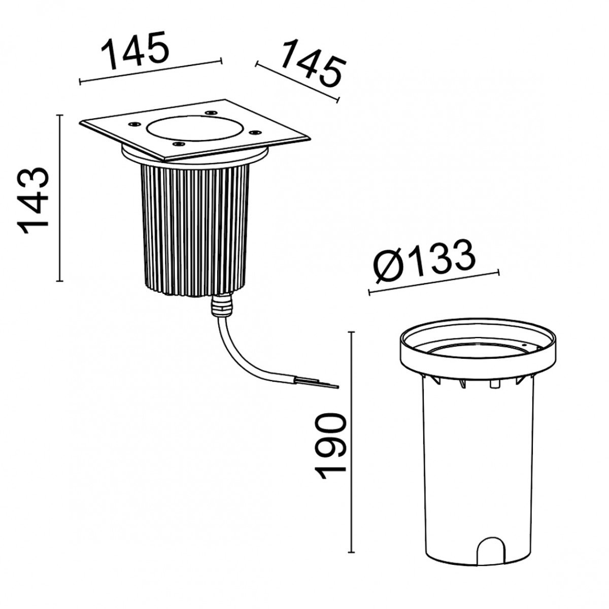 Spot de sol extérieur encastrable, 14,5 Ø, carré (7060) - KS Lighting 