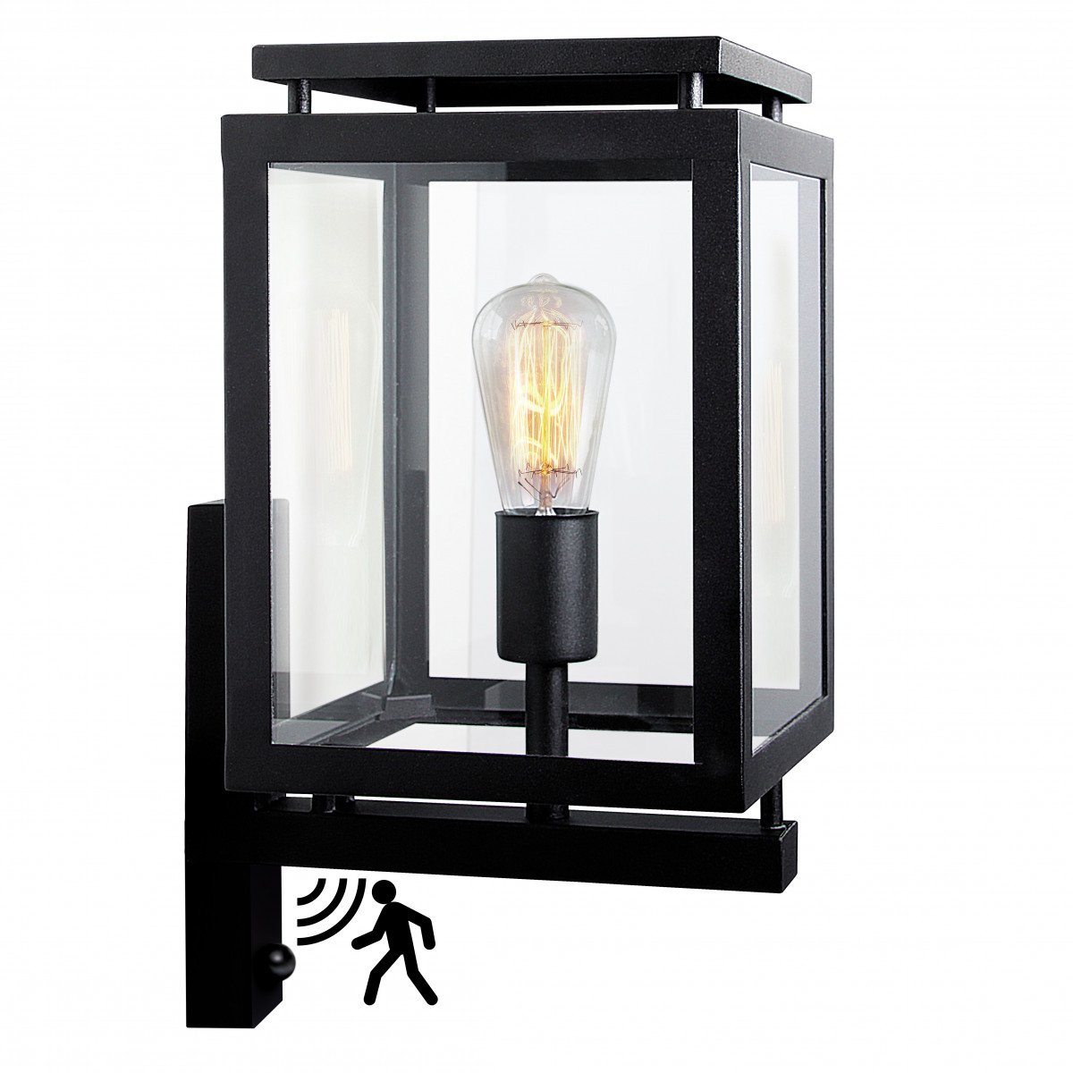Lampe d'extérieur noire De Vecht avec capteur de mouvement, éclairage moderne,  applique murale montante 