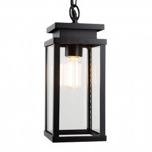 Lampe suspendue d'extérieur cadre noir avec verre transparent sur une chaîne avec plaque de plafond, lampe de véranda de KS Lighting Lampe suspendue d'extérieur cadre noir avec verre transparent sur une chaîne avec plaque de plafond, lampe de véranda de KS Lighting