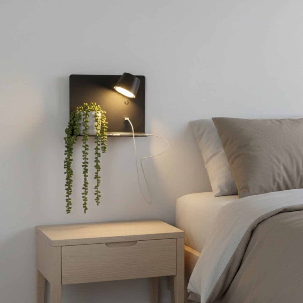 Applique murale Solution USB noir (7571) avec LED avec station de charge USB| Nostalux.fr