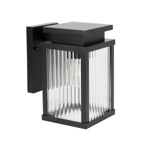 Lampe extérieure Ripley applique murale noire verre strié
