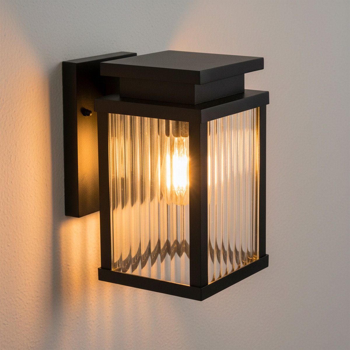 Lampe extérieure Ripley applique murale noire verre strié