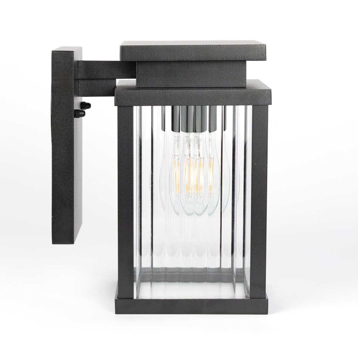 Lampe extérieure Ripley applique murale noire verre strié