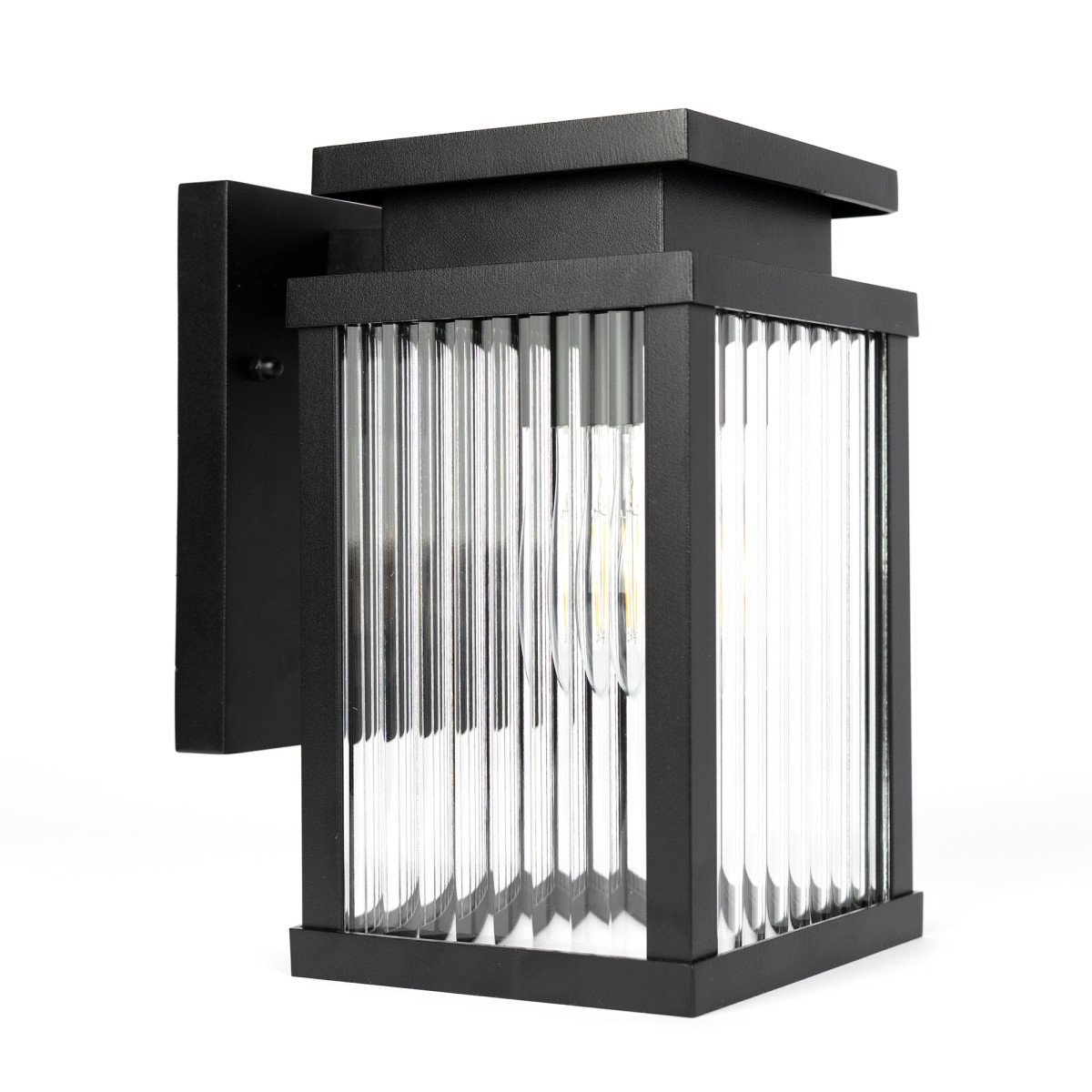 Lampe extérieure Ripley applique murale noire verre strié