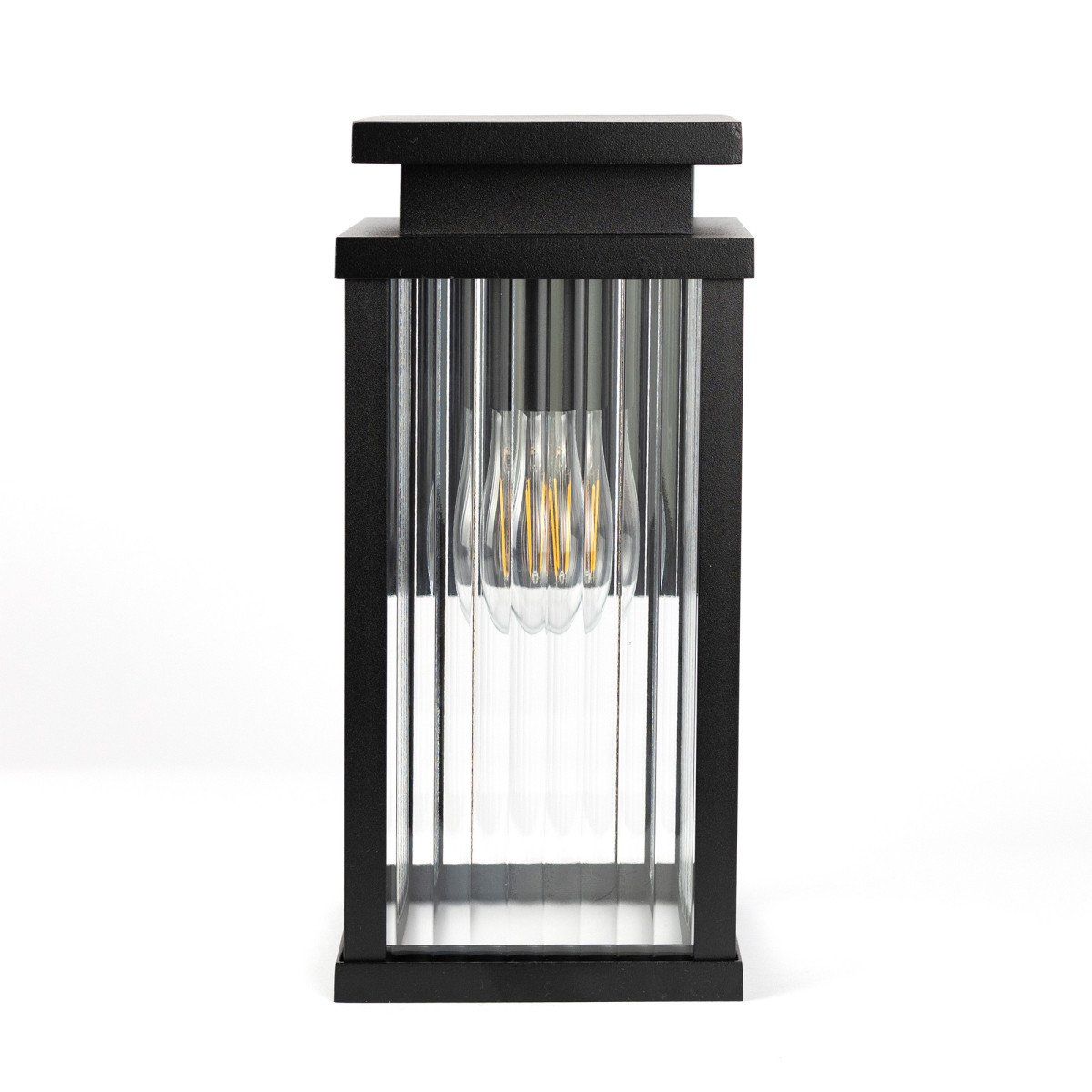 Lampe extérieure Ripley applique murale noire verre strié