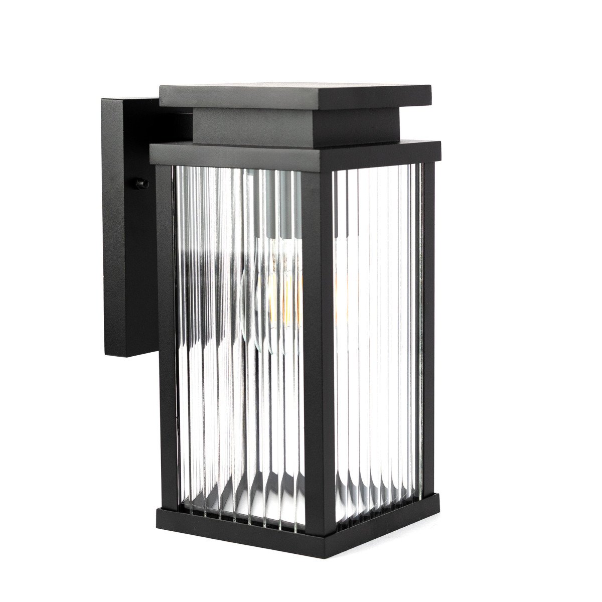 Lampe extérieure Ripley applique murale noire verre strié