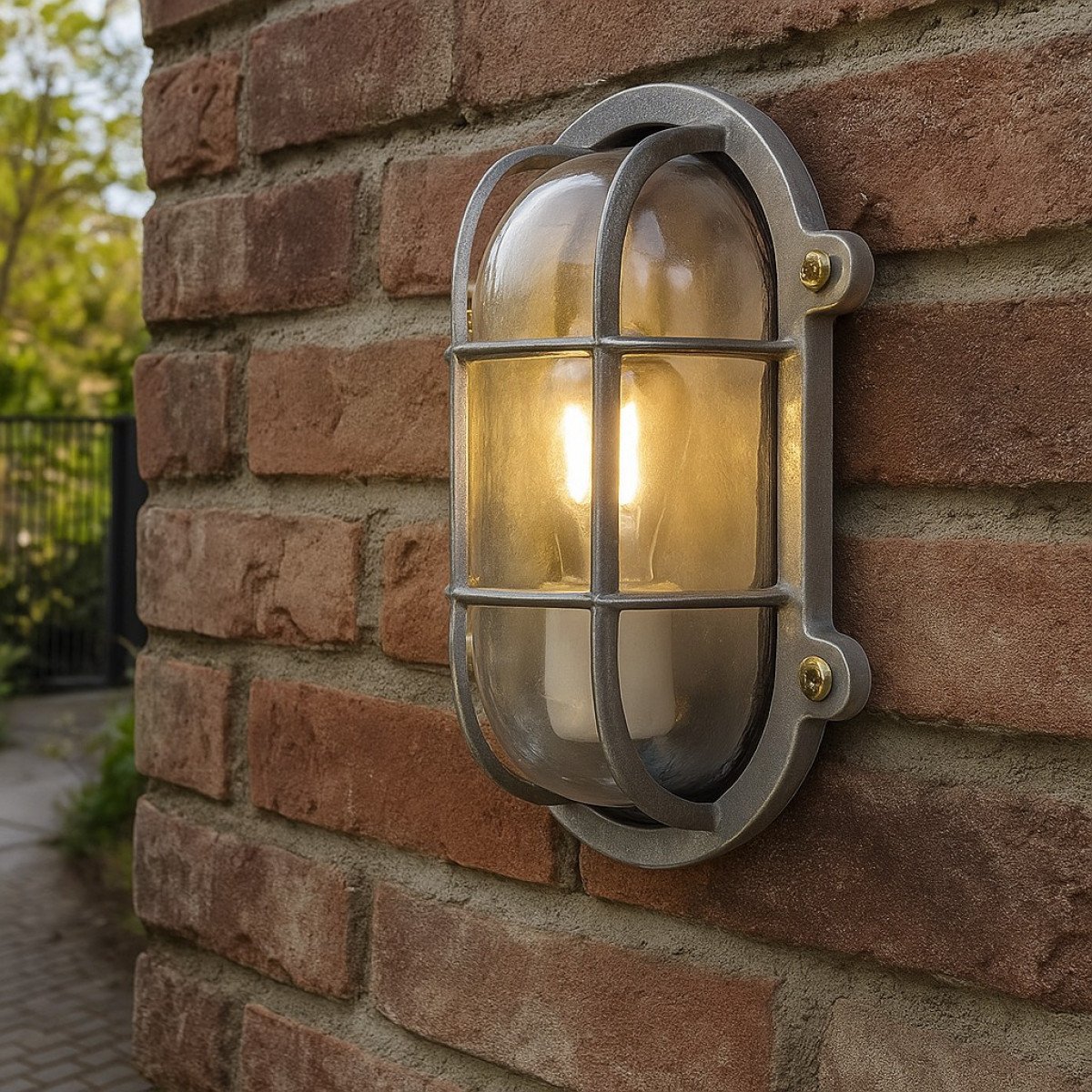 lampe d'extérieur robuste avec un look nautique et une finition de couleur argent