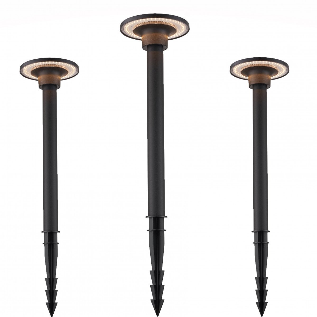 lampadaire extérieur navette led spike plastique noir avec poteau rond et abat-jour rond