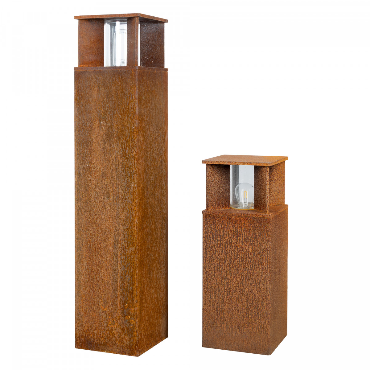 Robuste lampe de jardin carrée en acier corten brun en verre fenêtre lampe d'extérieur.