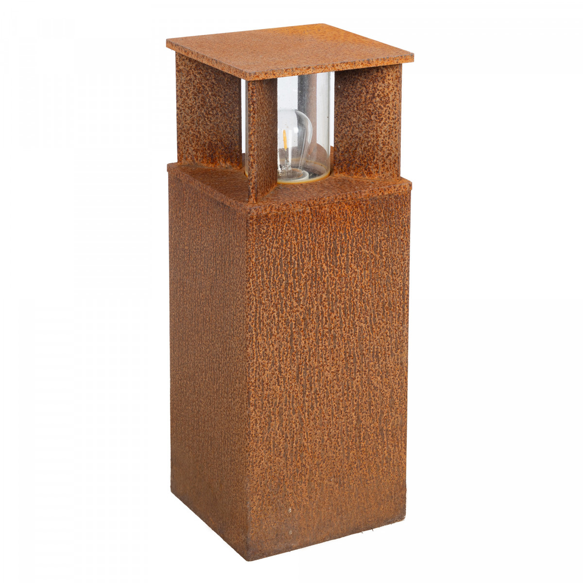 Robuste lampe de jardin carrée en acier corten brun en verre fenêtre lampe d'extérieur.