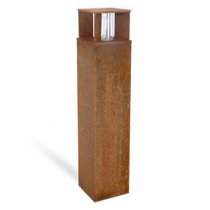 Robuste lampe de jardin carrée en acier corten brun en verre fenêtre lampe d'extérieur.