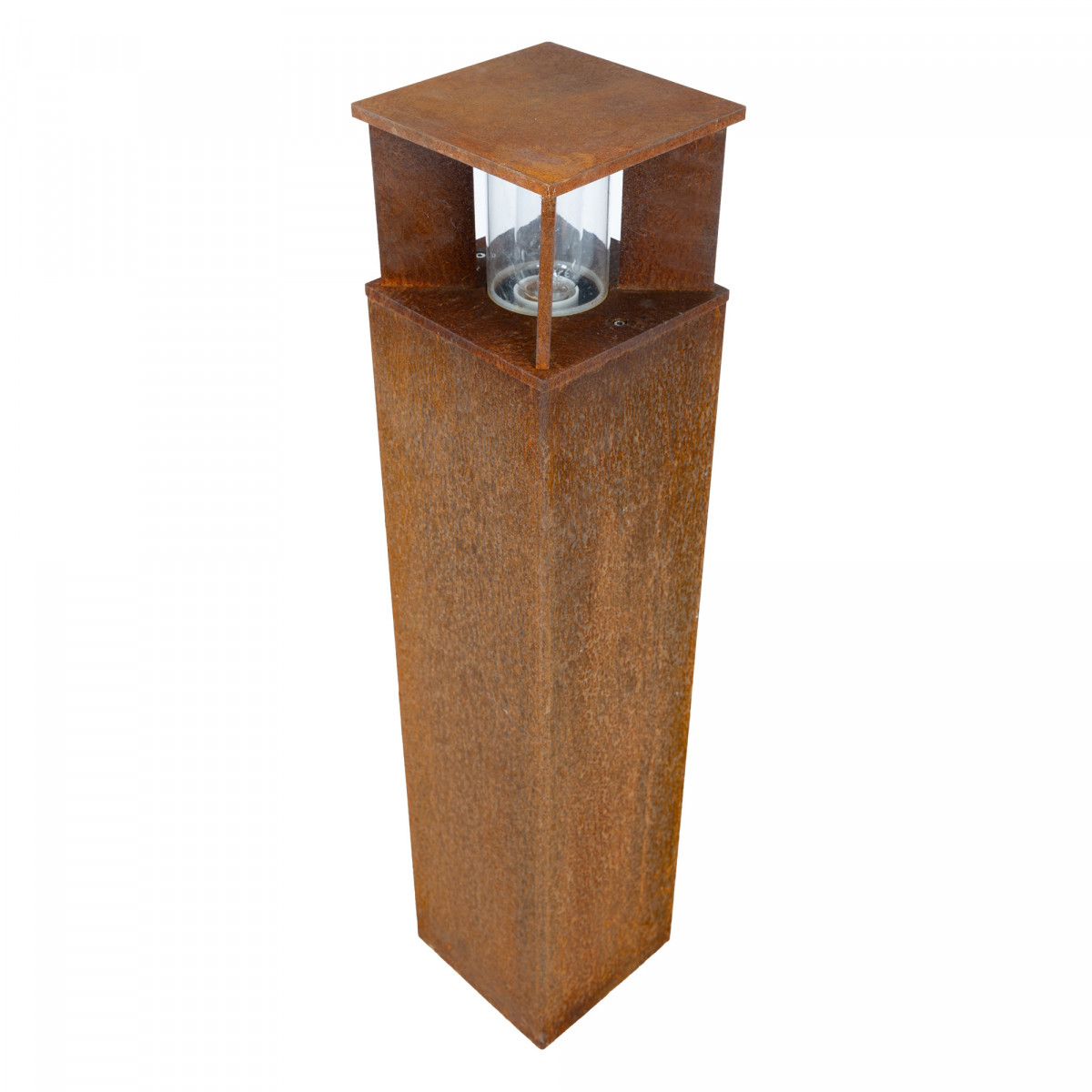 Robuste lampe de jardin carrée en acier corten brun en verre fenêtre lampe d'extérieur.