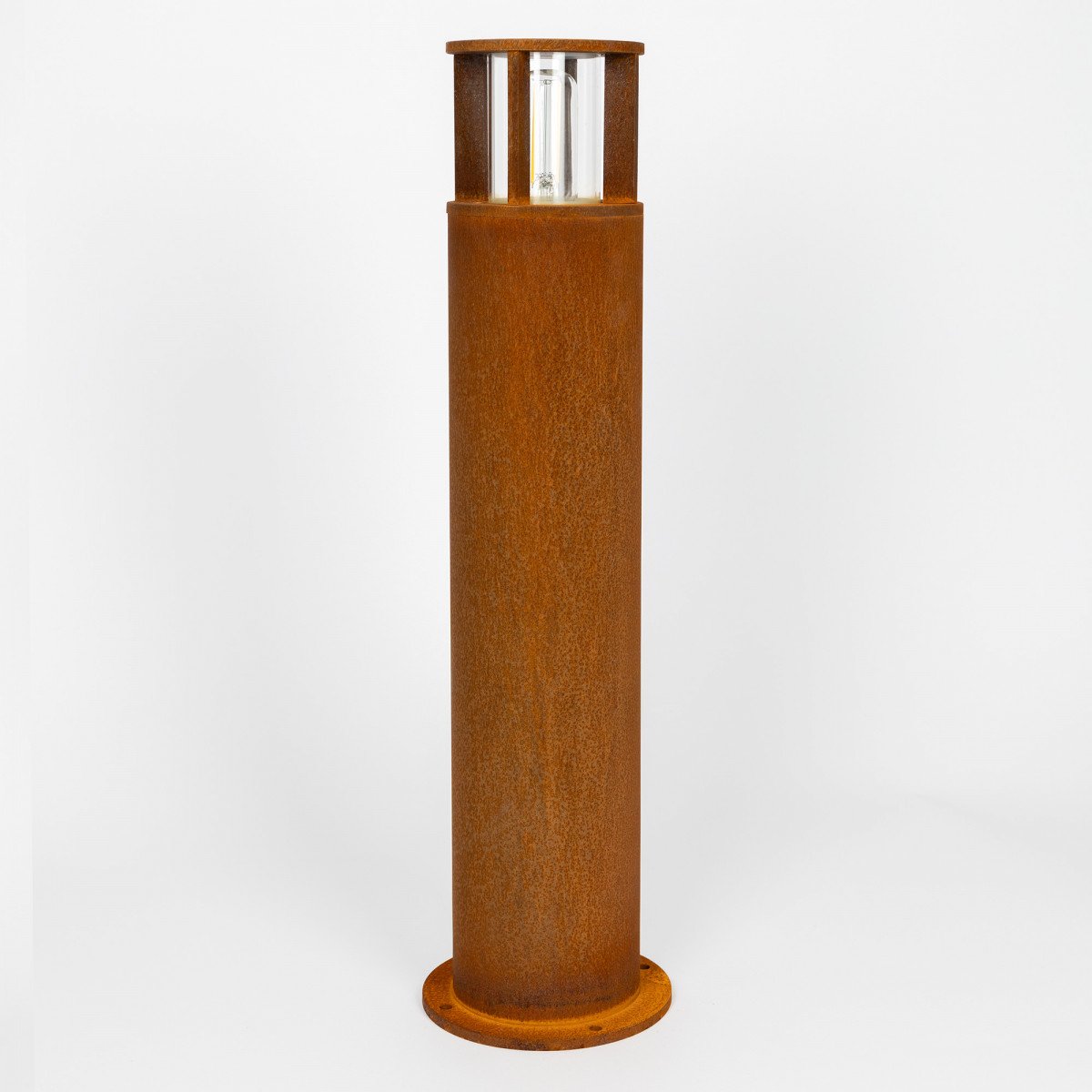 Lampe de jardin ronde robuste en acier corten marron, raccord E27