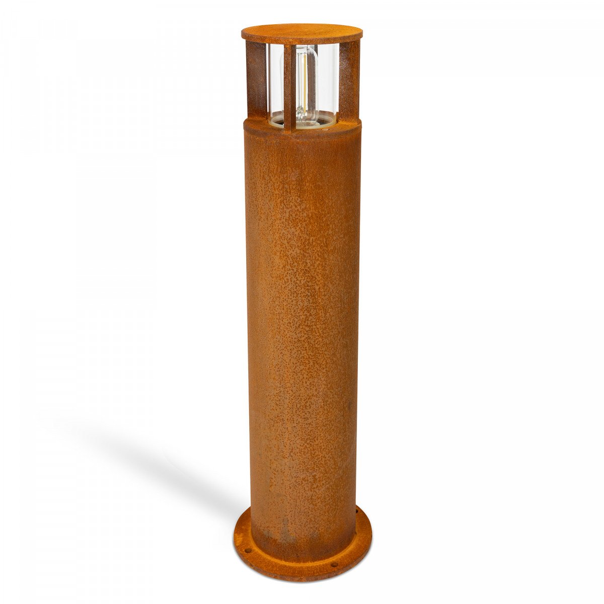 Lampe de jardin ronde robuste en acier corten marron, raccord E27