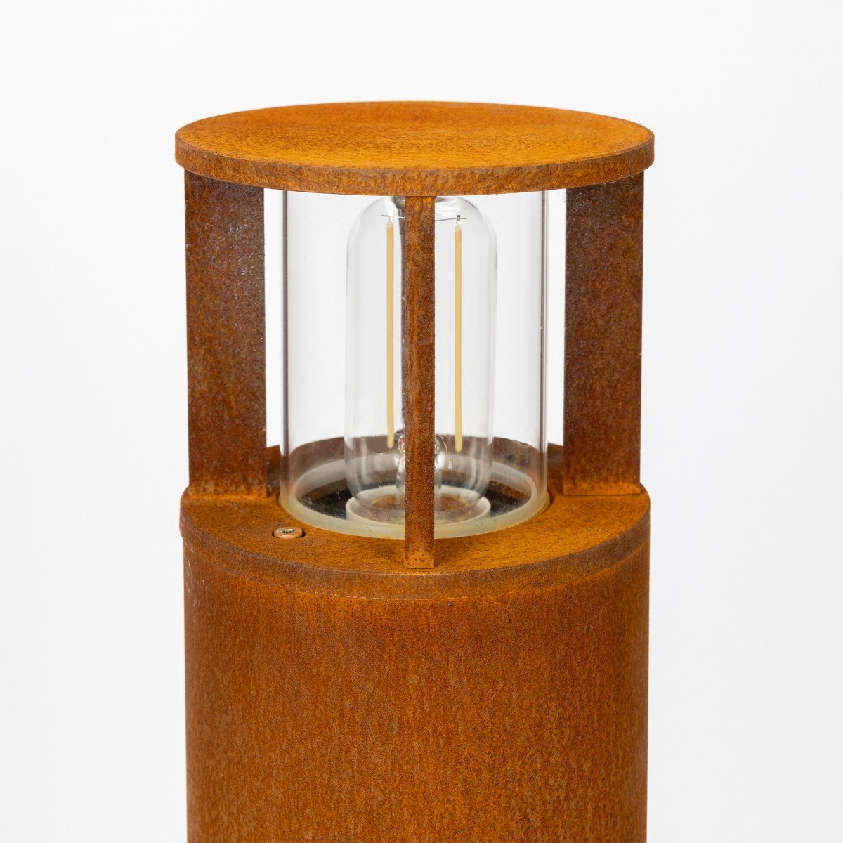 Lampe de jardin ronde robuste en acier corten marron, raccord E27