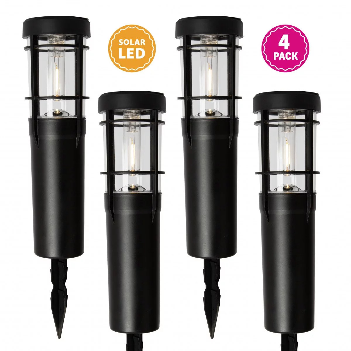 Lot de 4 Lampes Solaires Jardin Ronde Noire LED Éclairage Extérieur