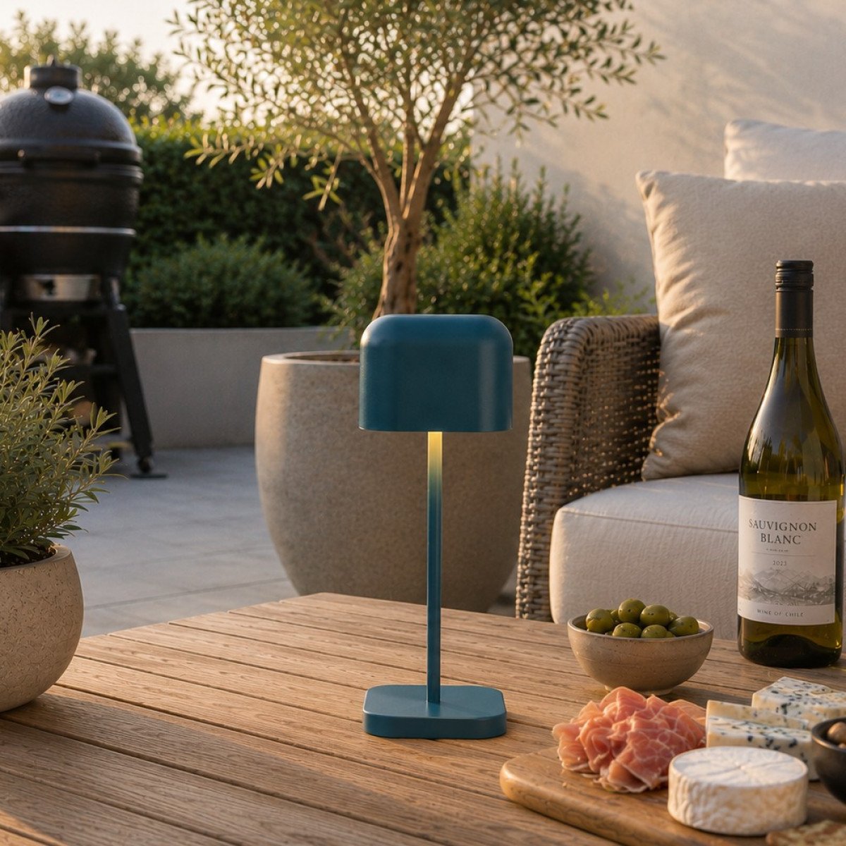 Lampe de table bleue en aluminium moderne pour l'intérieur et l'extérieur