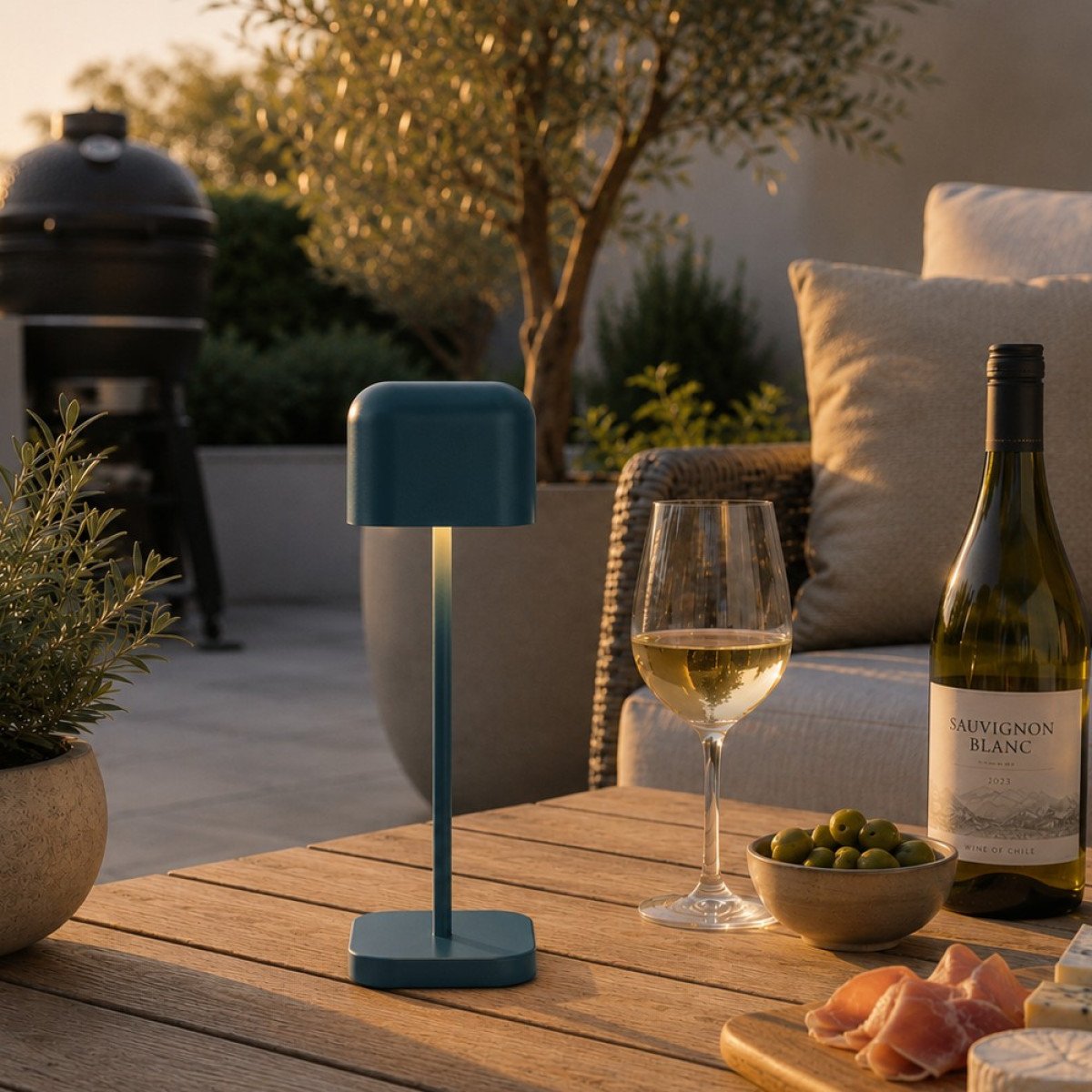 Lampe de table bleue en aluminium moderne pour l'intérieur et l'extérieur