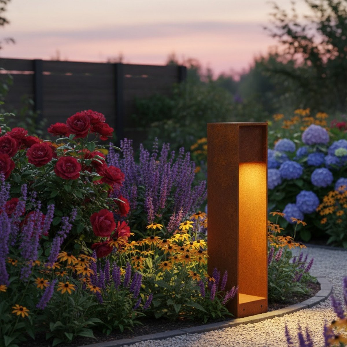 Lampe de jardin en acier Corten – forme carrée – moderne – GU10