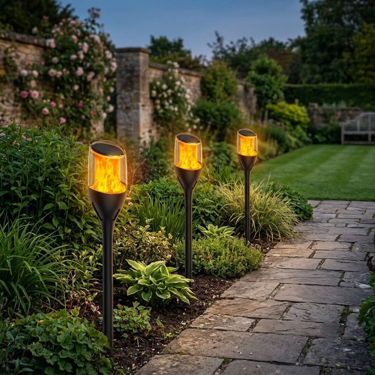 Lampe extérieure Torch lampe de jardin solaire noire moderne
