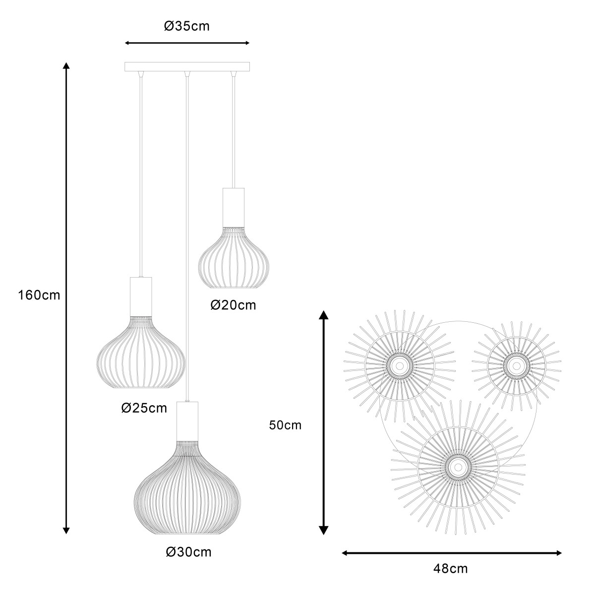 Éclairage intérieur suspension Isabel 3 lumières noir Or