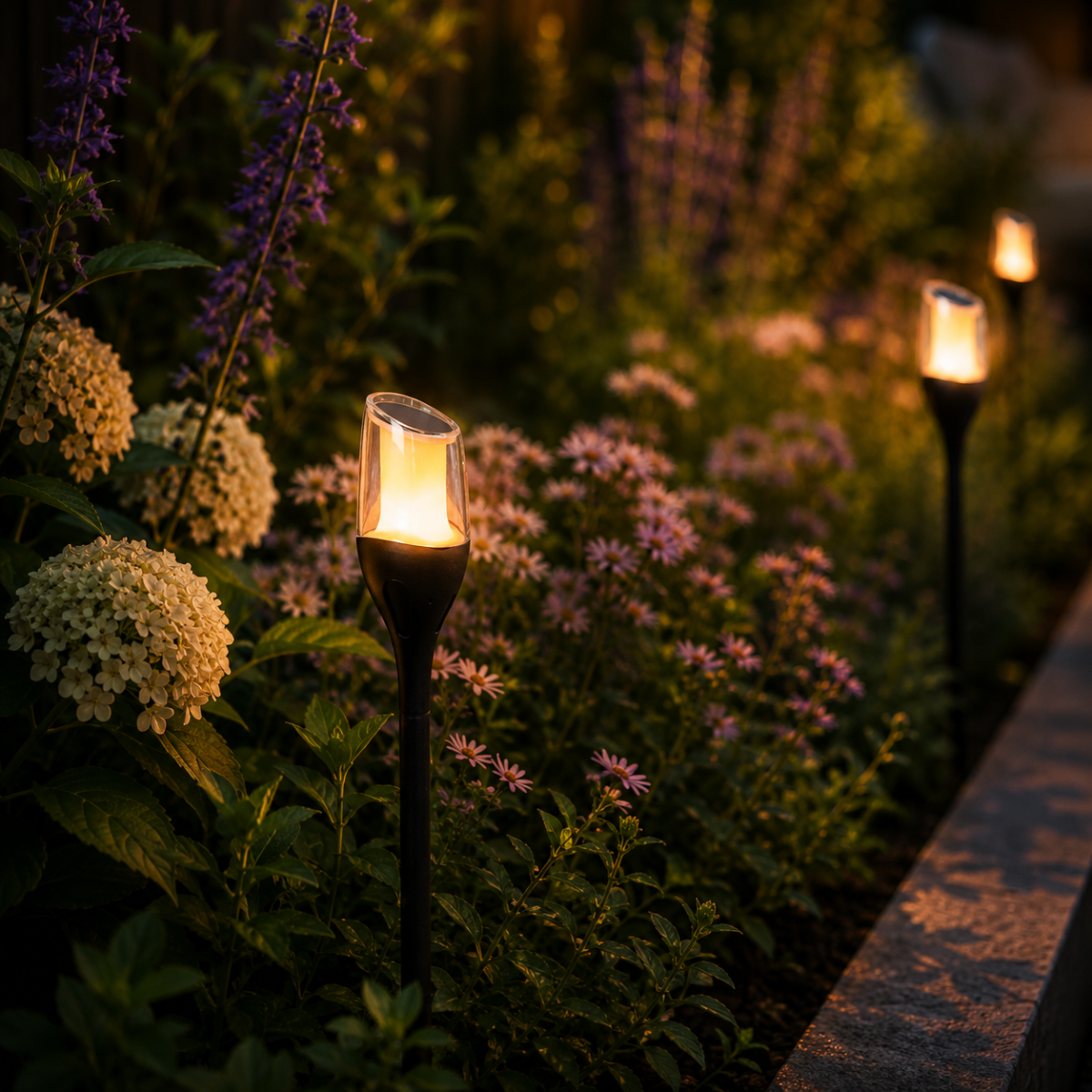 Lampe extérieure Torch lampe de jardin solaire noire moderne