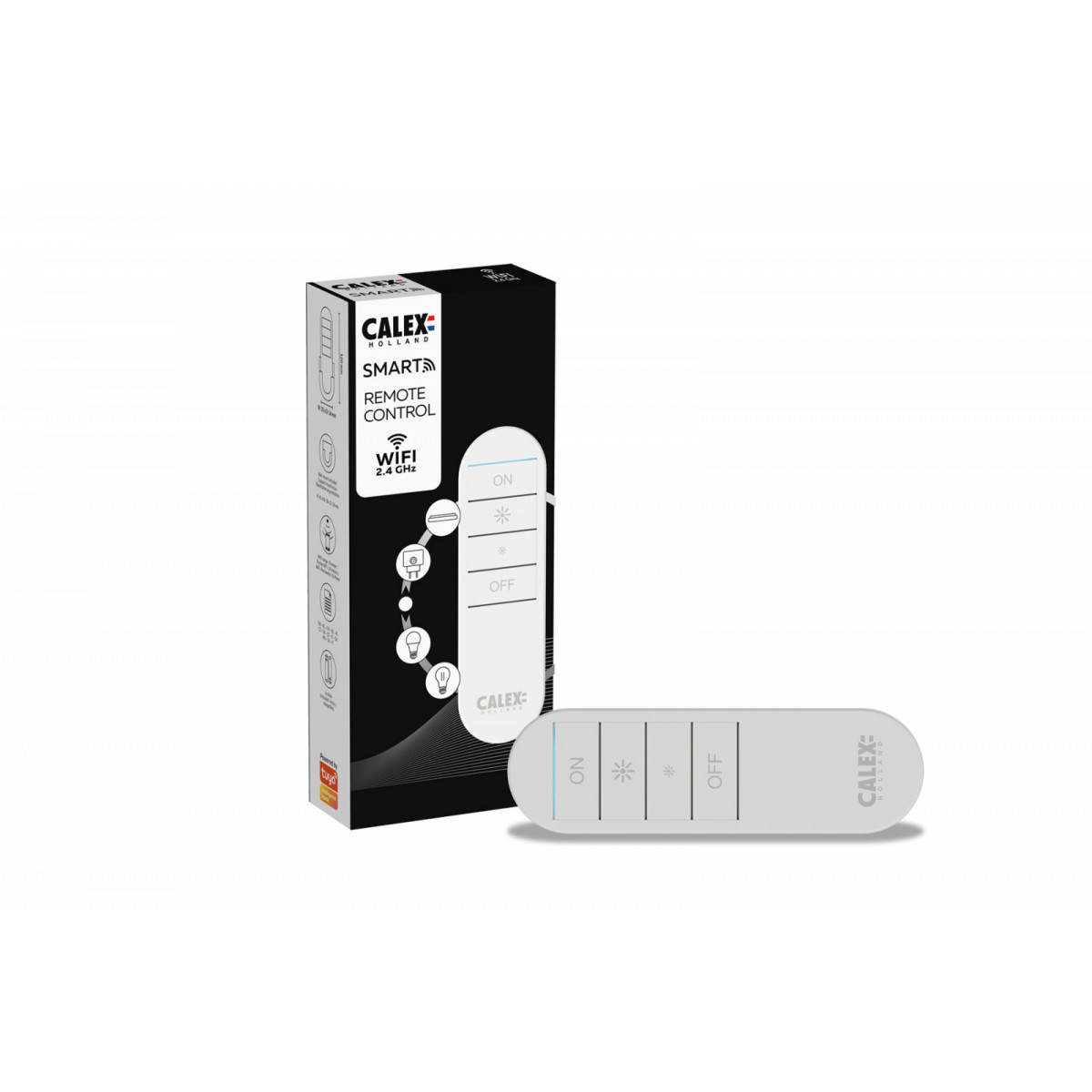 Télécommande connectée blanche pour allumer/éteindre et régler vos sources de lumière connectées. 