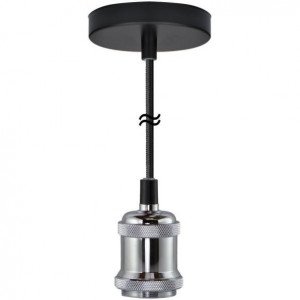 Une suspension argentée avec câblage noir E27