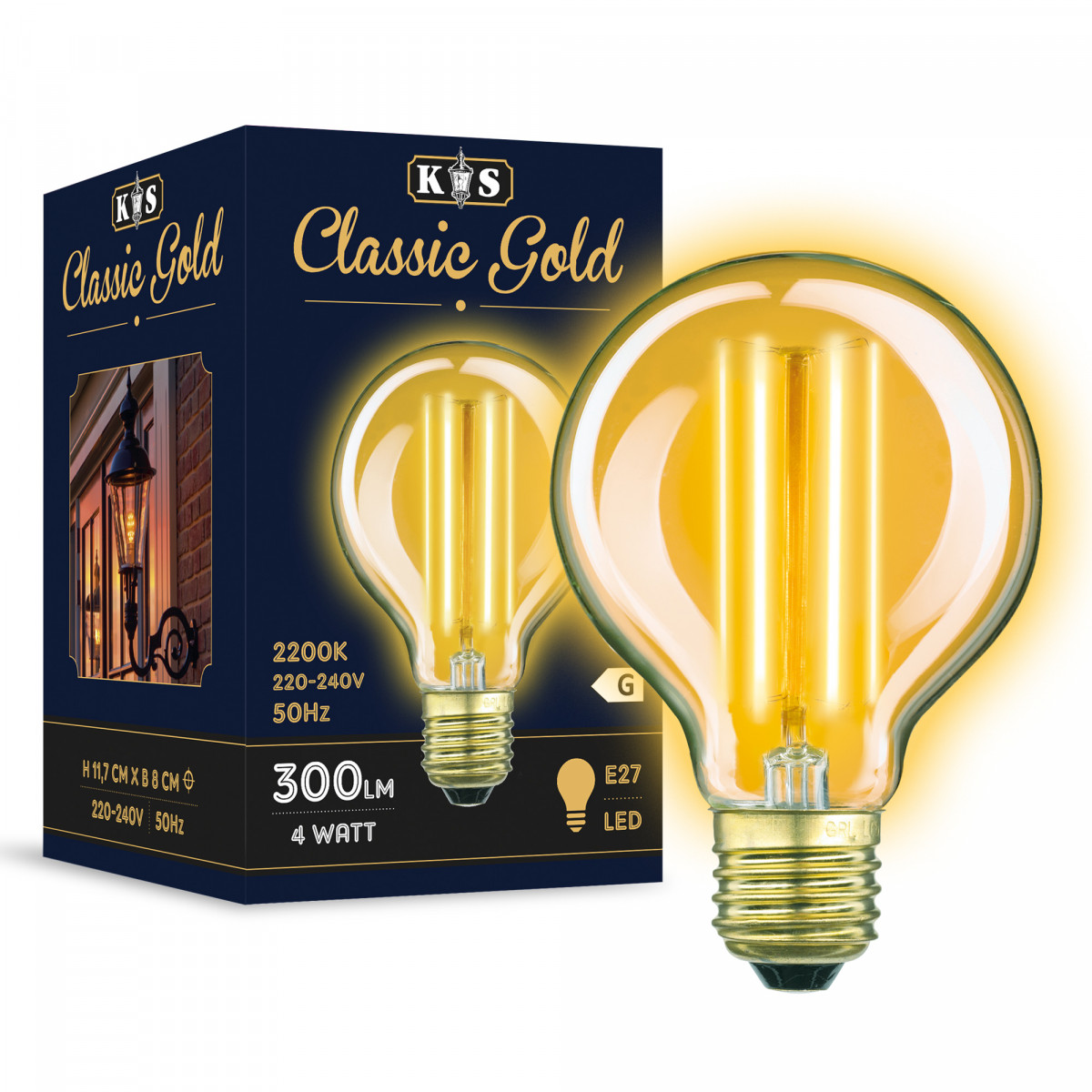 Pack de 6 ampoules LED Classic Gold 4W Globe Edison (6x3856) de KS Lighting 8cm Ø Dimmables | Nostalux.fr