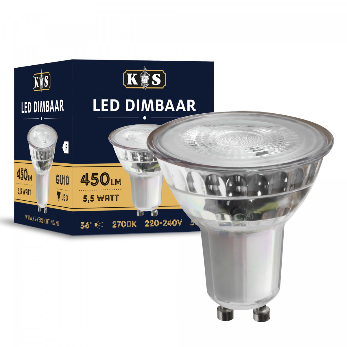 Ampoule LED Dimmable (5890) 5,5 W GU10 de KS Lighting | toute en verre | Nostalux.fr