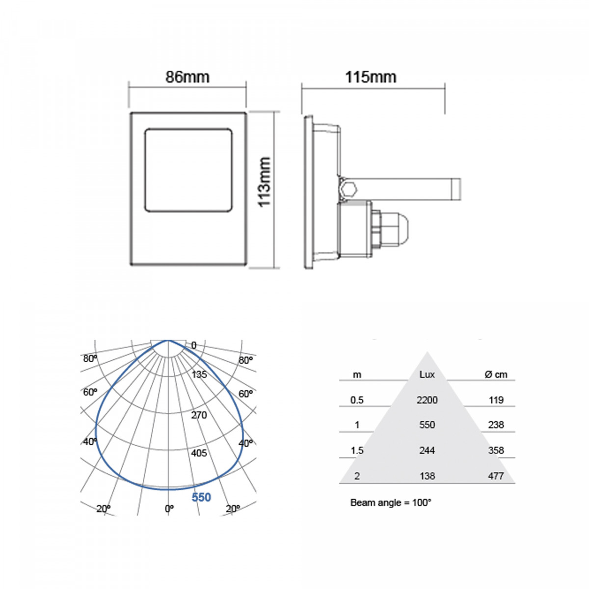 Projecteur LED Floodlight 9,5w noir mat 1x3000k