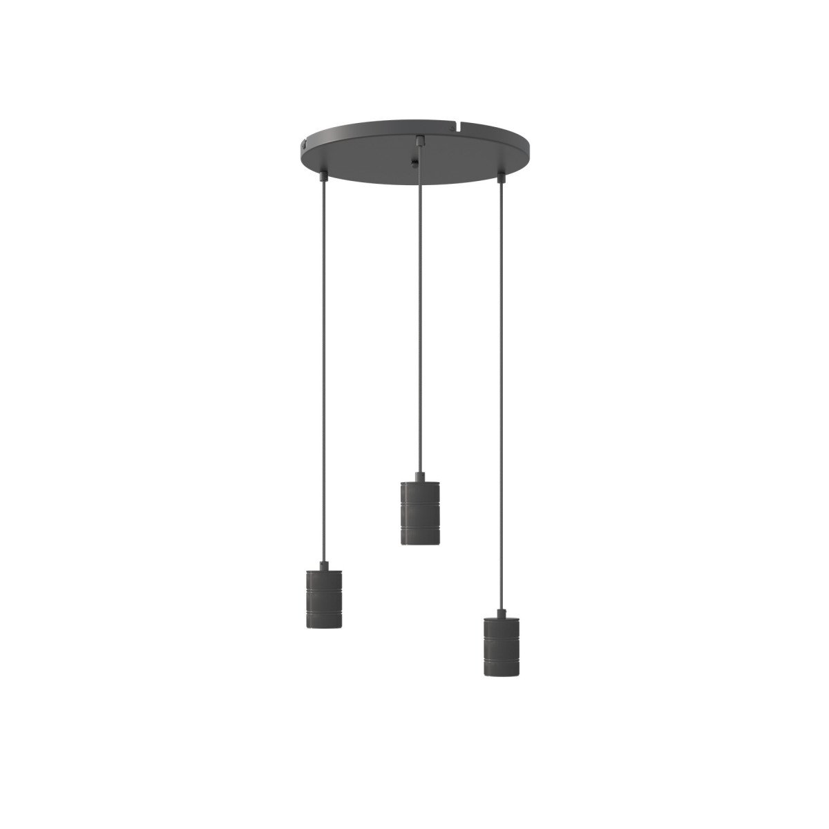 Suspension Calex de forme ronde comprenant trois douilles E27 de style industriel et de couleur noire