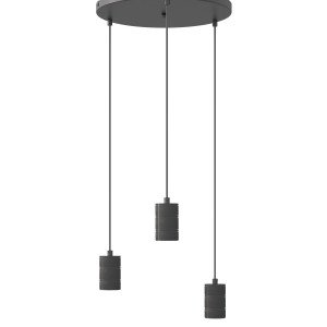 Suspension Calex de forme ronde comprenant trois douilles E27 de style industriel et de couleur noire