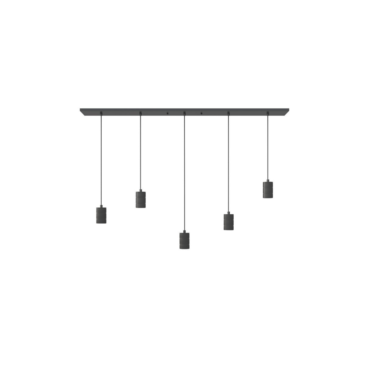 Lampenpendel von Calex in rechteckiger Form, inklusive fünf E27-Fassungen im industriellen Stil und in der Farbe Schwarz