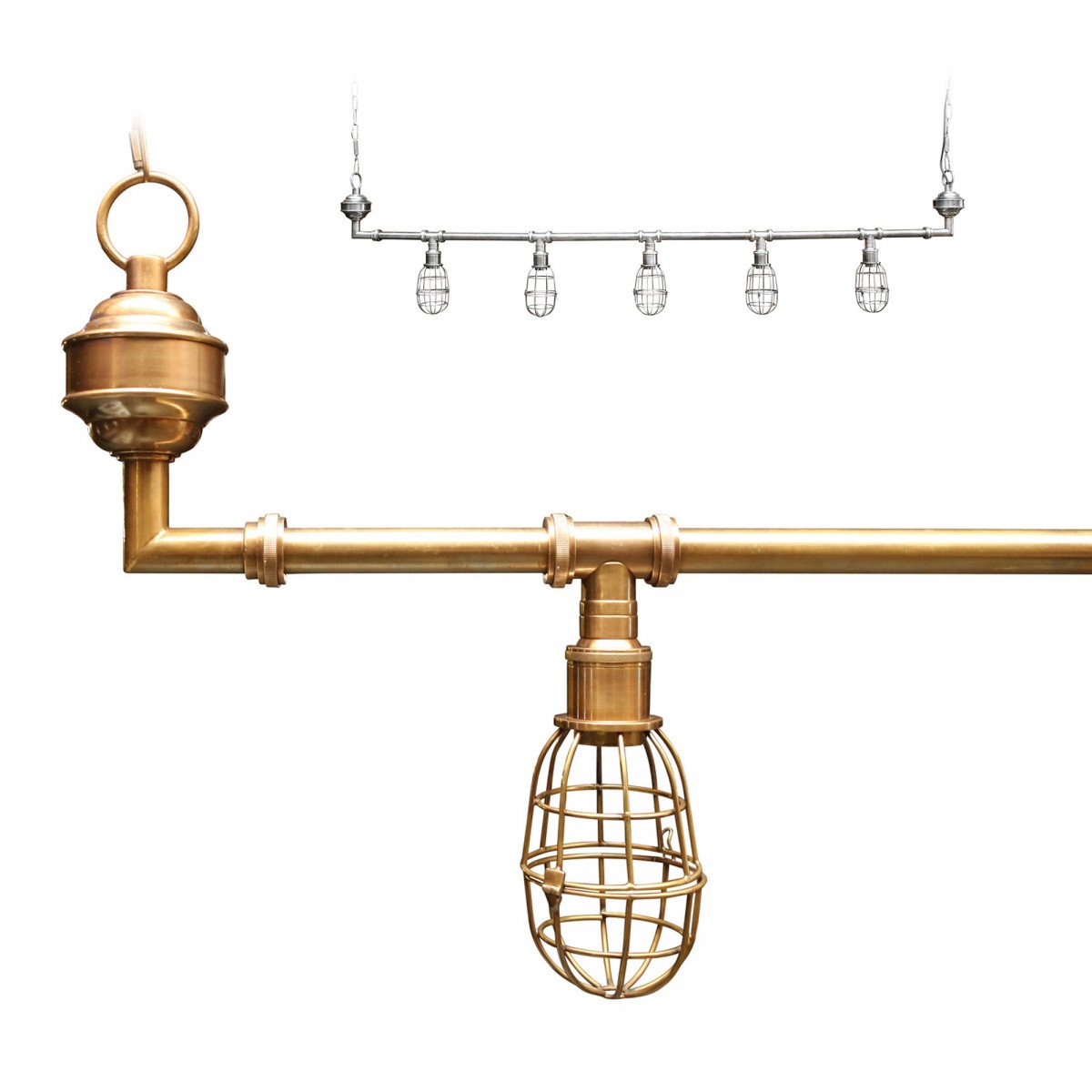 Suspension Sandford (30528) à 5 lumières en laiton doré - style industriel | Nostalux.fr