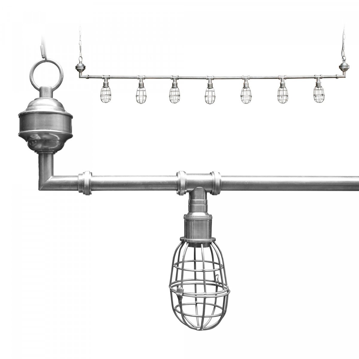 Suspension Sandford à 7 lumières (51558) argent vieilli style industriel | Nostalux.fr