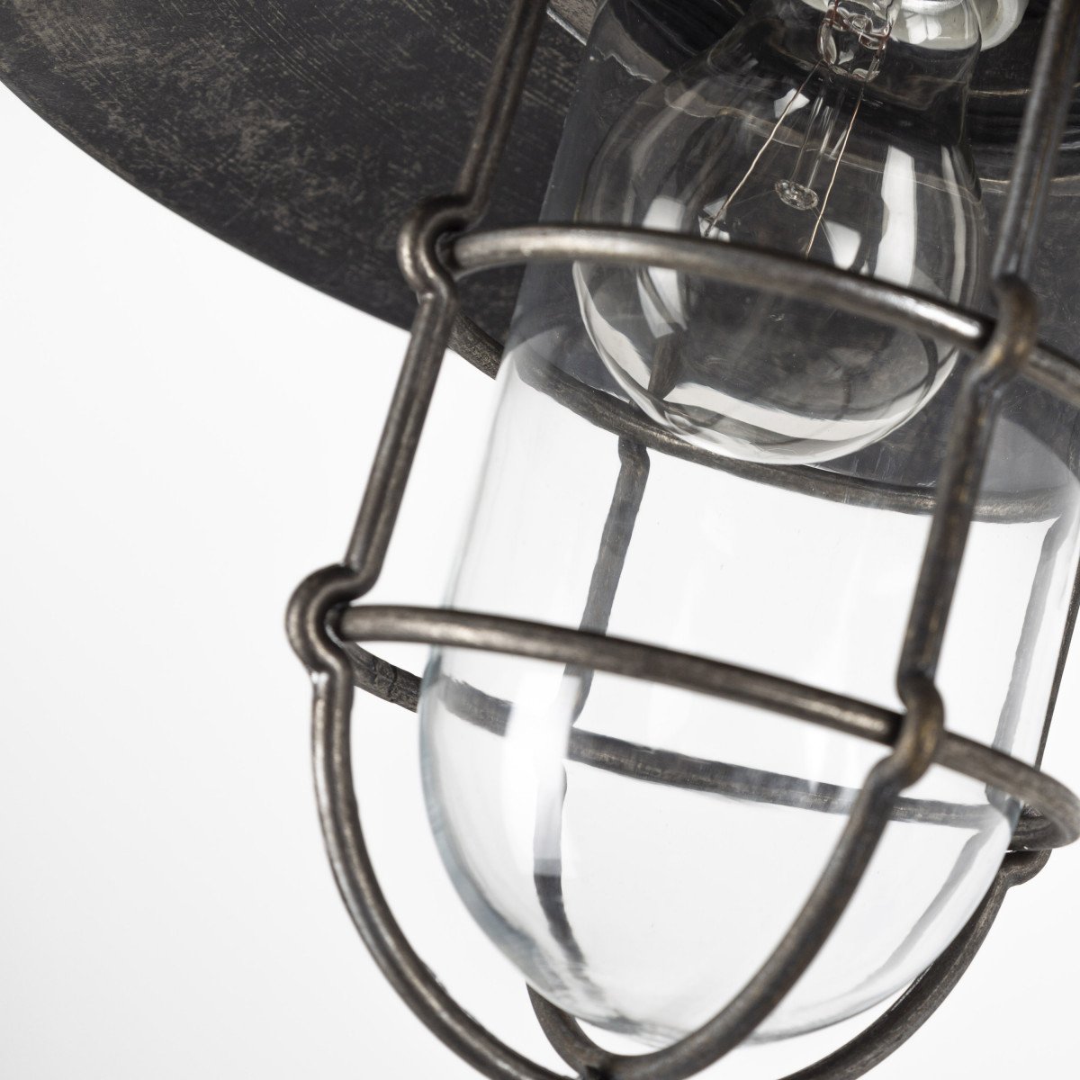 Applique pendante d'extérieur style col de cygne Albergo étain gris et globe avec verre clair et grille de la marque KS Lighting 
