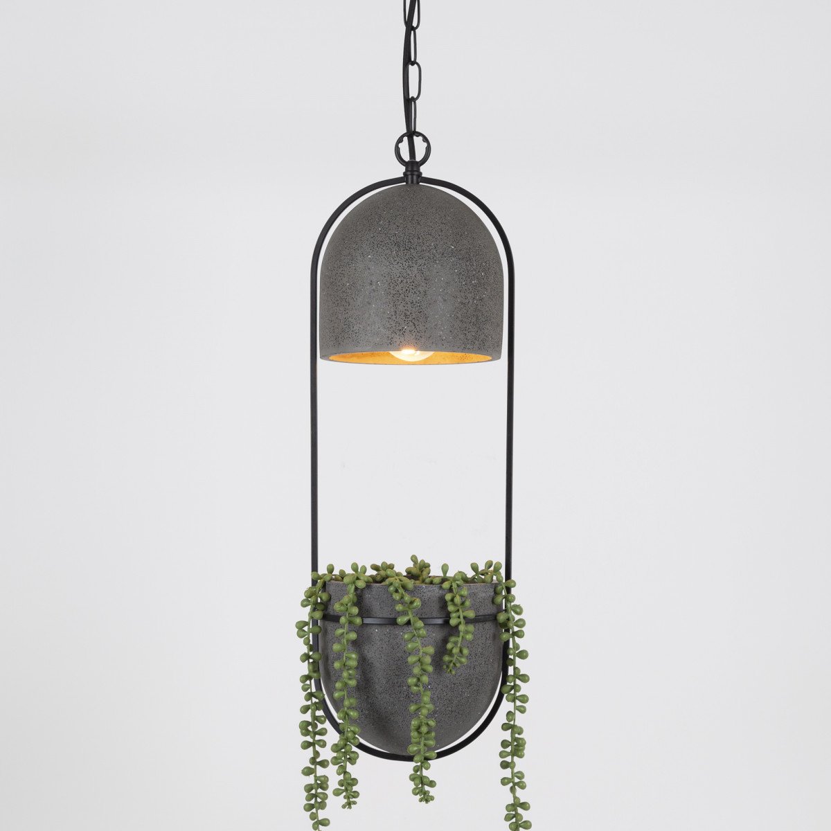 Lampe suspendue Pebble noire avec bac à plantes inclus | Nostalux.fr