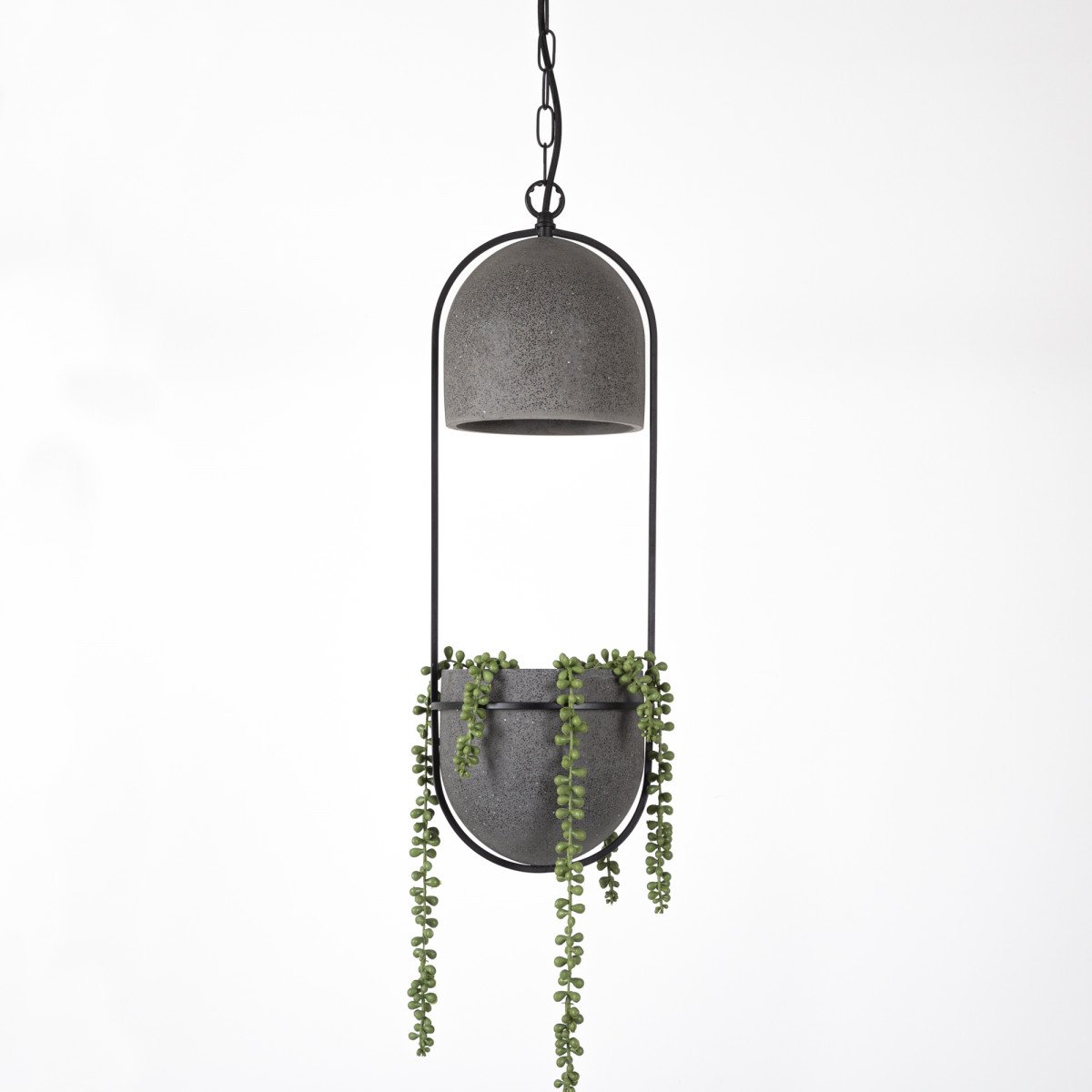 Lampe suspendue Pebble noire avec bac à plantes inclus | Nostalux.fr