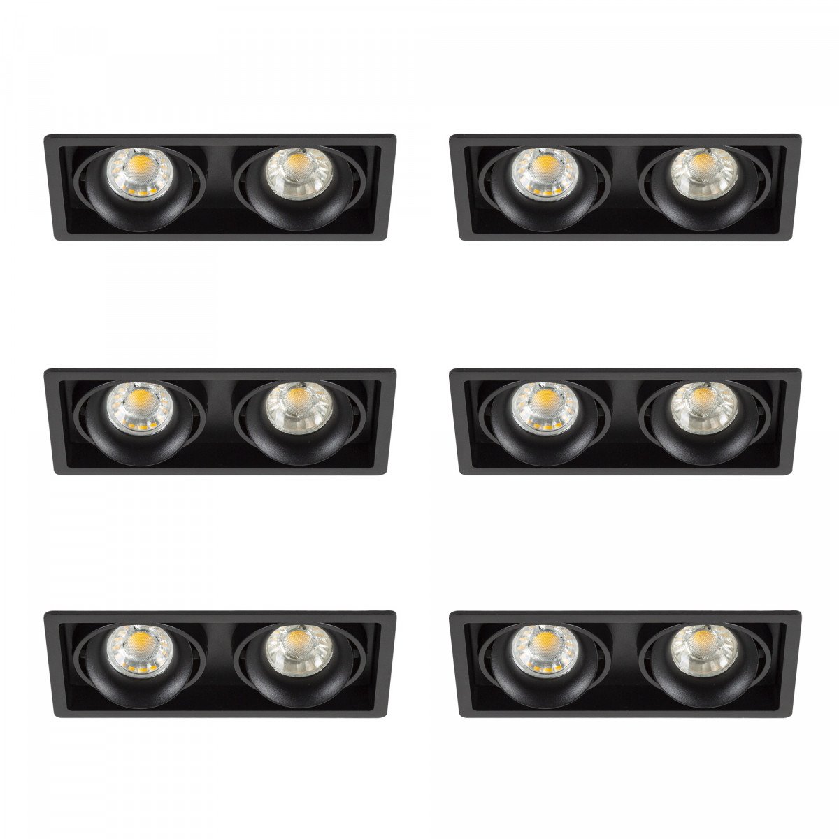 Set de 6 double spots Bjorn 2 (7768X6) noirs orientables à encastrer | Nostalux.fr
