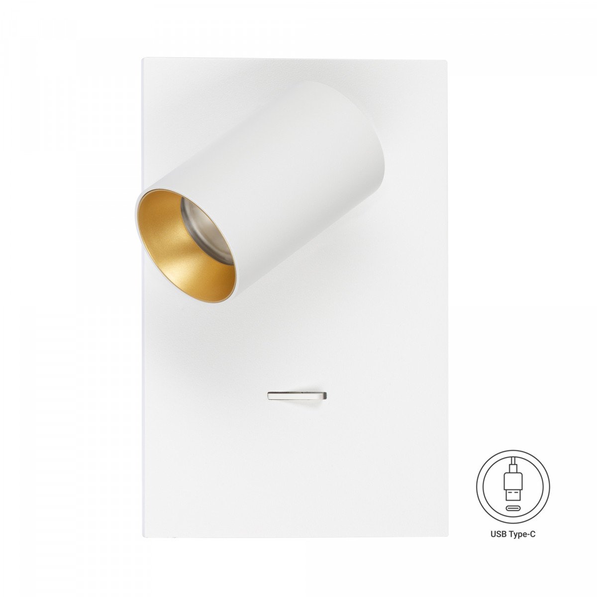 Spot mural de style moderne Mila de couleur blanche avec ports USB et interrupteur