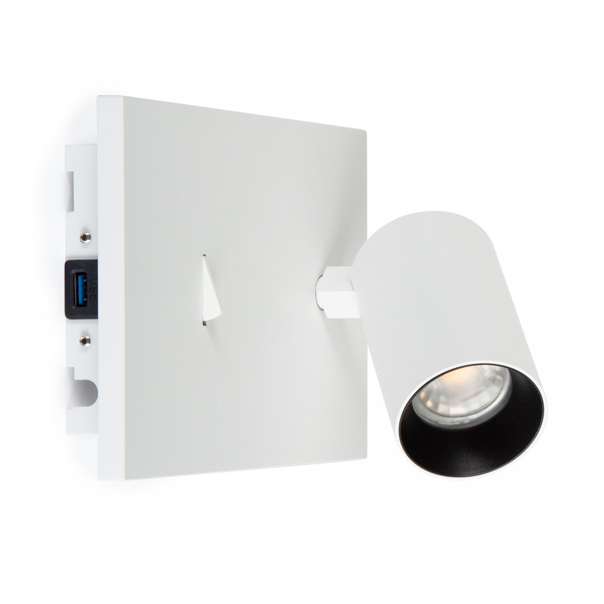 Spot mural de style moderne Mila de couleur blanche avec ports USB et interrupteur