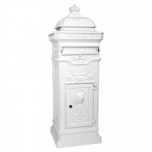 Boîte aux lettres sur pied, style antique anglais, aluminium inox  XL Blanc